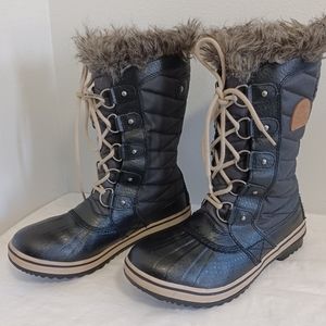 Sorel Tofino waterproof boots women's black faux fur size 7.5 lace-up